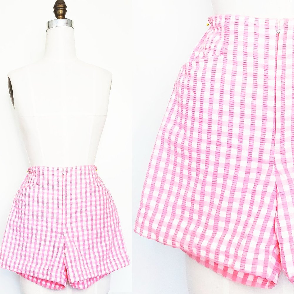 Vintage 1950s/60s Womens Pink Gingham High Waisted Pin-up Shorts S